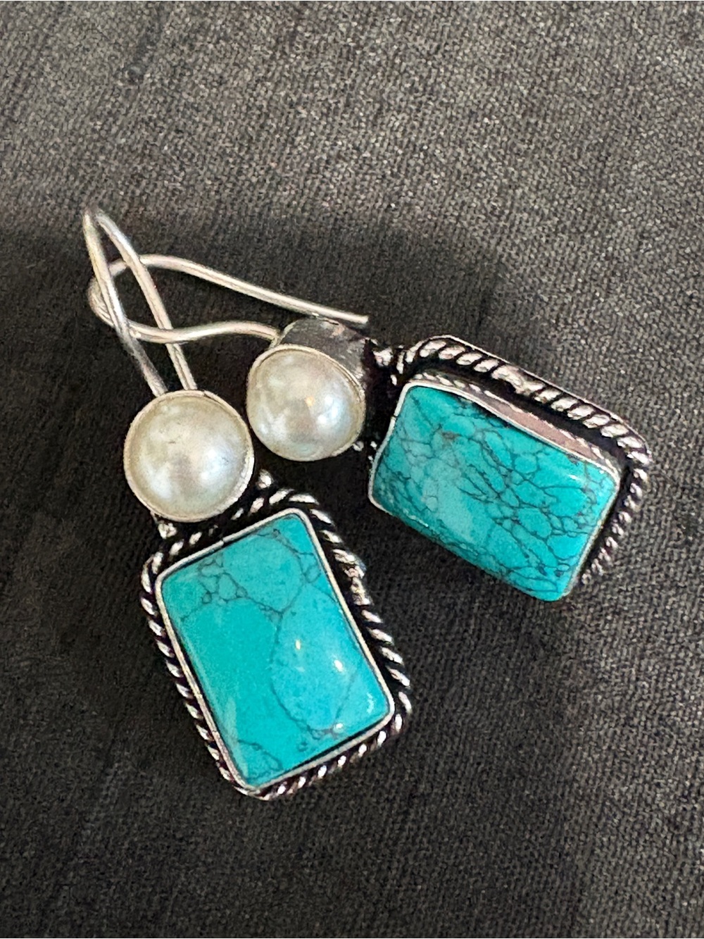 Source Unknown Turquoise and Pearl Sterling-Accent Drop Earrings - Blue
